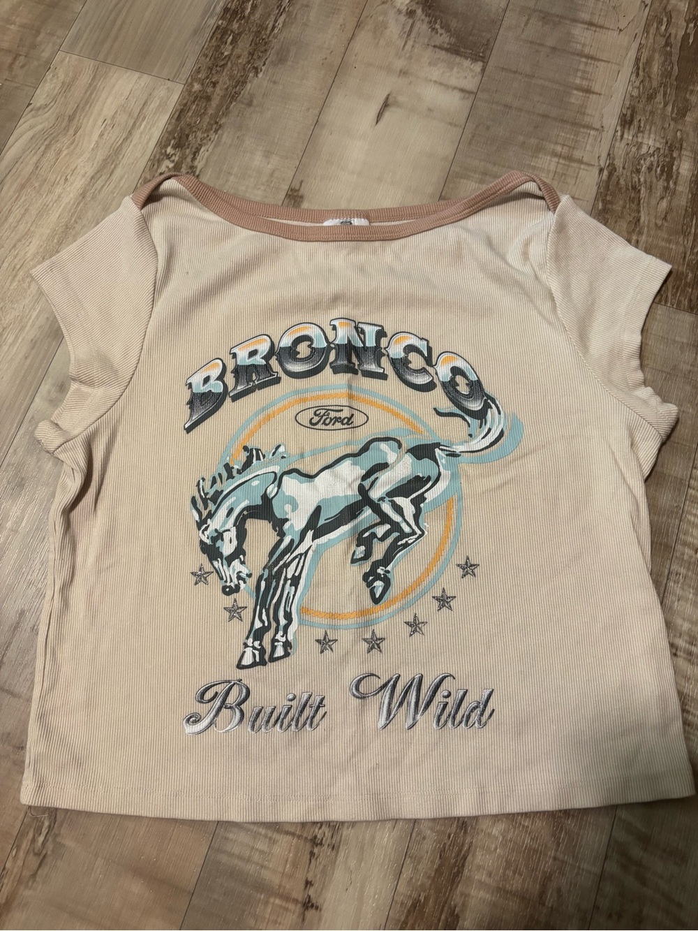 Bronco 'Built Wild' Graphic Tee - Cream with Pink Trim